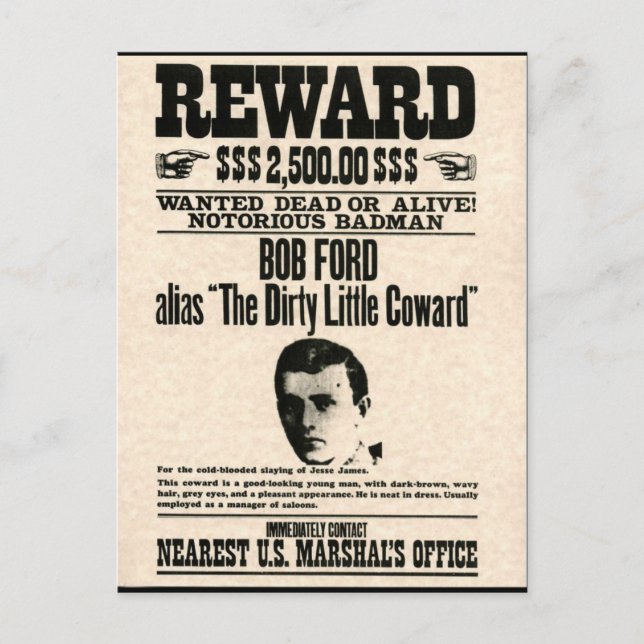 Reward Poster BOB FORD Postcard (Front)