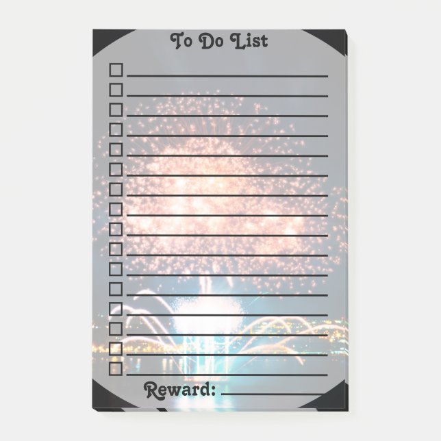 Reward To Do List | Golden/Blue Fireworks | Photo Post-it Notes (Front)