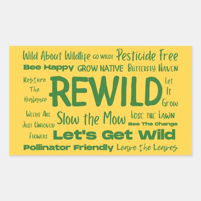 Rewild Text Yellow with Green  Rectangular Sticker (Front)
