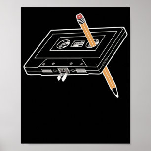 Rewind Cassette Pencil 90s Humour Poster