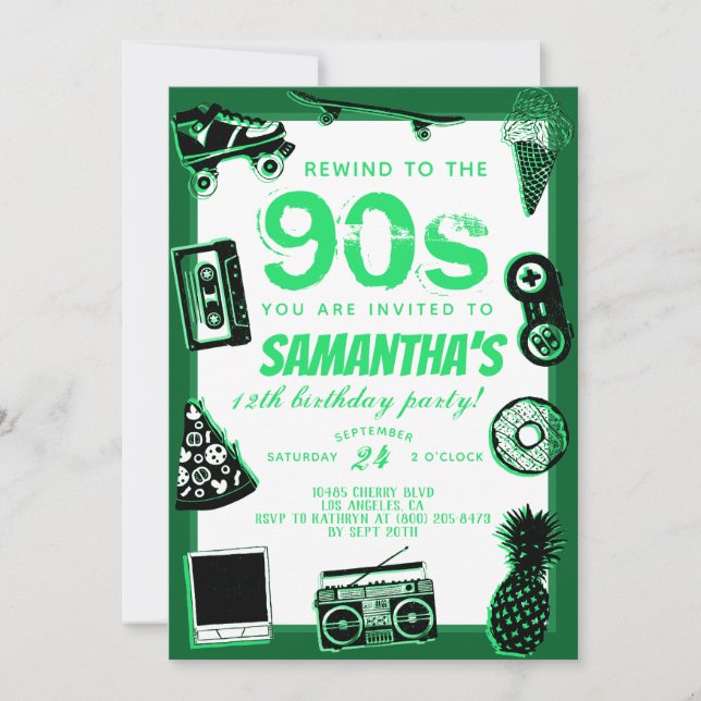 Rewind to the 90s Birthday Invitation (Front)