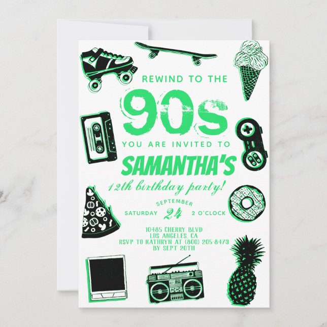 Rewind to the 90s Birthday Invitation (Front)