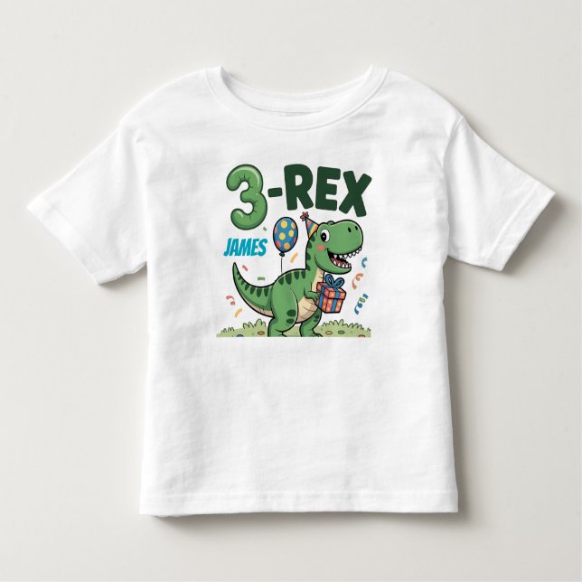 Rex Adorable Dinosaur 3rd Birthday Toddler Tee (Front)