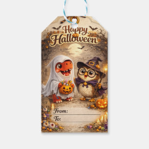 Rex and hoot Halloween ghost dinosaur in which owl Gift Tags