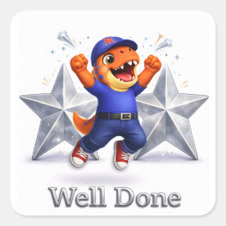 Rex and hoot two silver stars well done achievemen square sticker