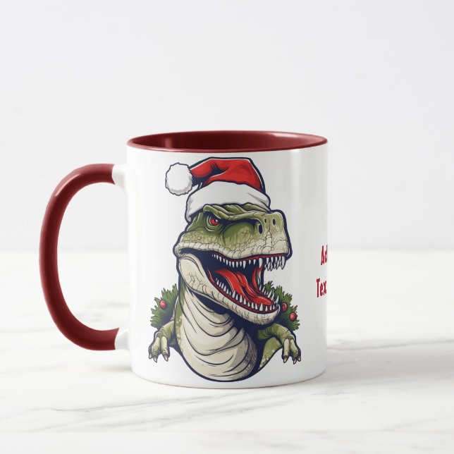 Rex Dinosaur Santa Hat Christmas Holiday Season  Mug (Left)