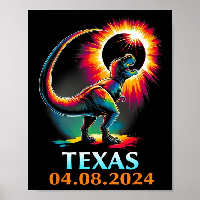 Rex Dinosaur Texas Total Solar Eclipse 2024  Poster (Front)