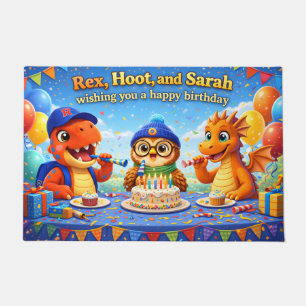 rex hoot and Sarah wishing u happy birthday rug
