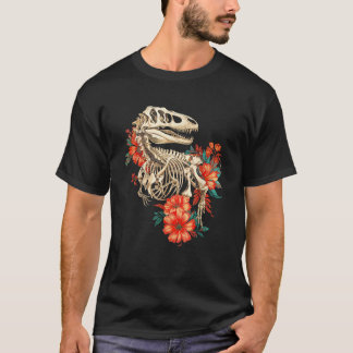 Rex Skeleton Bones Flowers Dino Paleontology Dinos T-Shirt