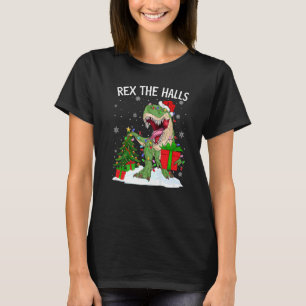Rex The Halls Lights Xmas Tree Trex Dinosaur Chris T-Shirt
