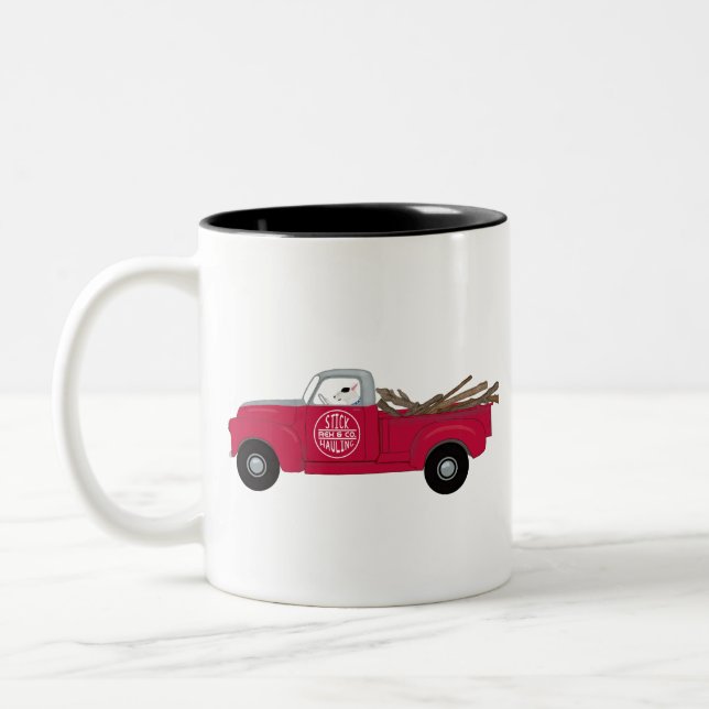 Rex The TV Terrier Red Truck Two-Tone Coffee Mug (Left)