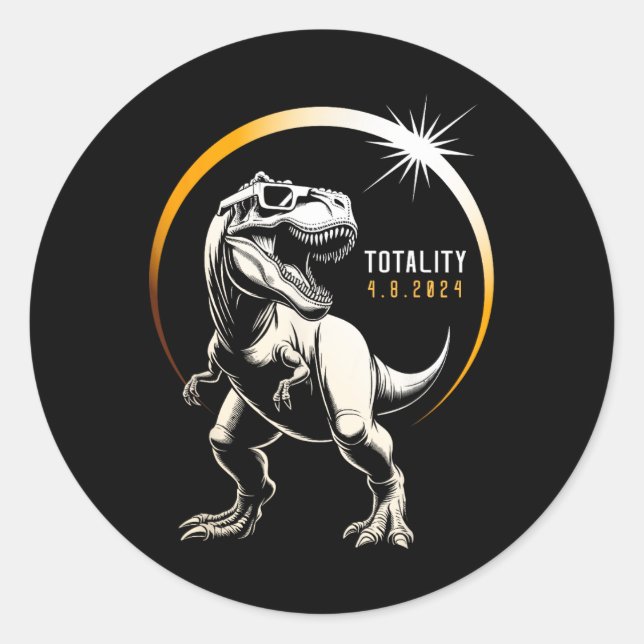 Rex Total Solar Eclipse 2024 Dinosaur April 8 Men  Classic Round Sticker (Front)