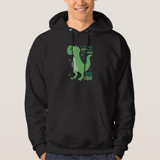 Rex trying to Clap Happy Dinosaur Kids Cute Hoodie (Front)