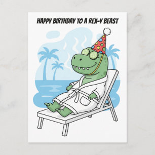 Rex-y Beast Spa Day Birthday Dinosaur Postcard