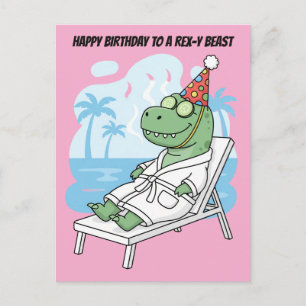 Rex-y Beast Spa Day Birthday Dinosaur Postcard