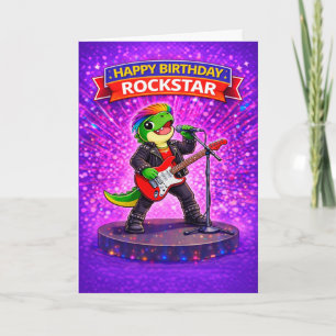 Rexy the Rockstar Dinosaur Kid's Birthday Card