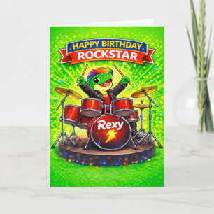 Rexy the Rockstar Dinosaur Kid's Birthday Card