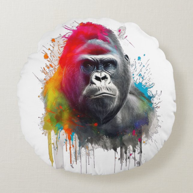 Rey de la Selva: Majestuoso Gorila Espald Round Cushion (Front)
