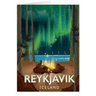 Reykjavik Camping Vintage Travel Poster