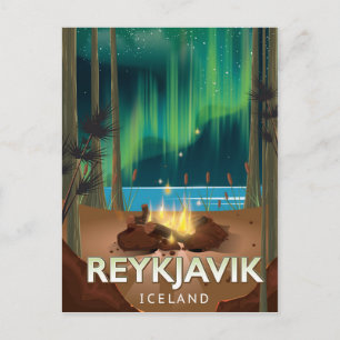 Reykjavik Camping Vintage Travel Poster Postcard