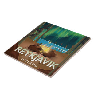 Reykjavik Camping Vintage Travel Poster Tile