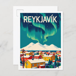 Reykjavik Iceland Art Vintage Illustration Travel Postcard