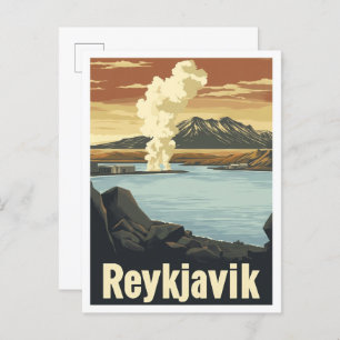 Reykjavik Iceland Art Vintage Travel Illustration Postcard