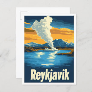 Reykjavik Iceland Art Vintage Travel Illustration Postcard