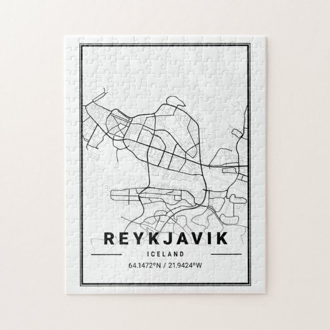 Reykjavik Iceland City Map | Mod Minimalist Art Jigsaw Puzzle (Vertical)
