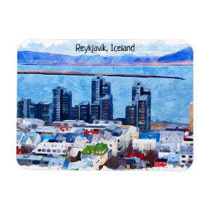 Reykjavík Iceland City View Watercolor Magnet