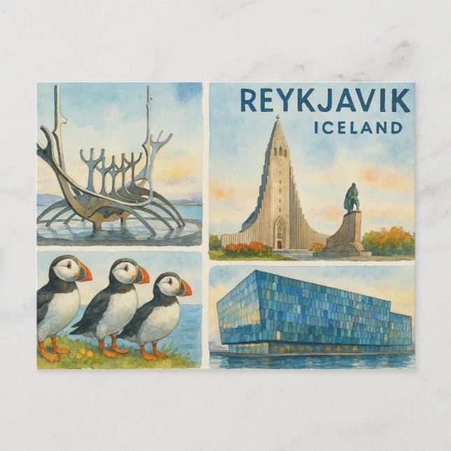Reykjavik Iceland multiview  Postcard (Front)