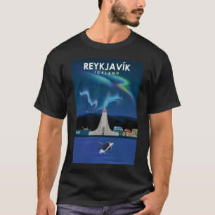 Reykjavik Iceland northern lights Travel Poster  T-Shirt