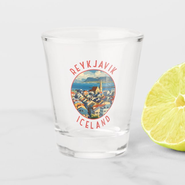 Reykjavík Iceland Retro Distressed Circle Shot Glass (Front)