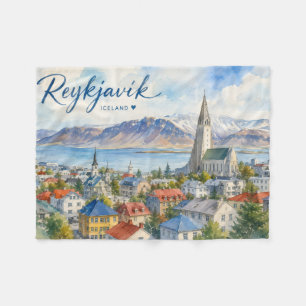Reykjavik Iceland souvenir watercolor  Fleece Blanket