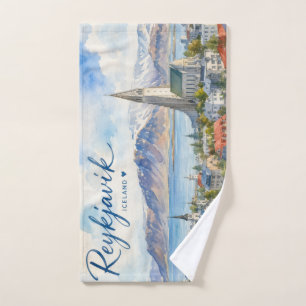 Reykjavik Iceland souvenir watercolor  Hand Towel