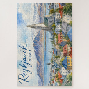 Reykjavik Iceland souvenir watercolor  Jigsaw Puzzle