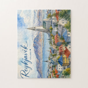Reykjavik Iceland souvenir watercolor  Jigsaw Puzzle