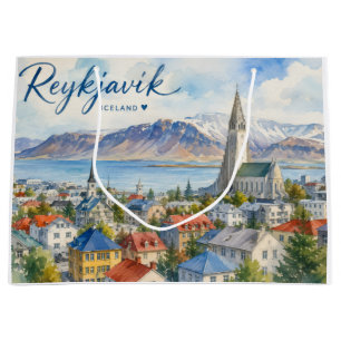 Reykjavik Iceland souvenir watercolor  Large Gift Bag