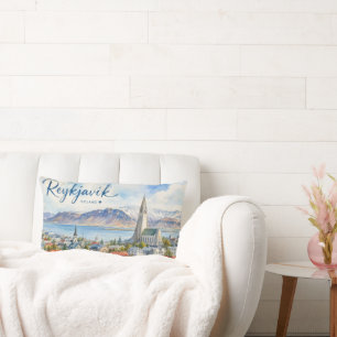 Reykjavik Iceland souvenir watercolor Lumbar Cushion