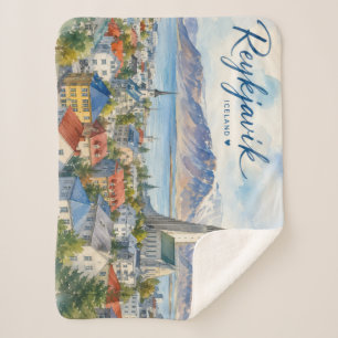 Reykjavik Iceland souvenir watercolor  Sherpa Blanket