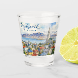 Reykjavik Iceland souvenir watercolor  Shot Glass