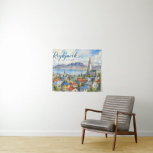 Reykjavik Iceland souvenir watercolor  Tapestry