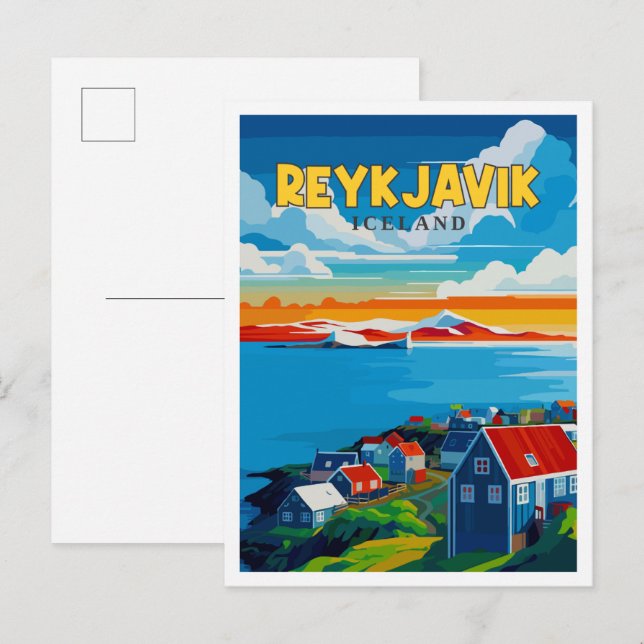 Reykjavik Iceland vintage travel illustration Postcard (Front/Back)