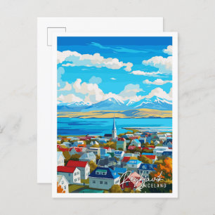 Reykjavik Iceland vintage travel illustration Postcard