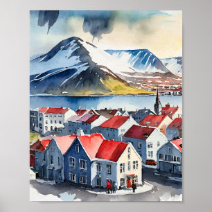 Reykjavik Iceland Watercolor Poster