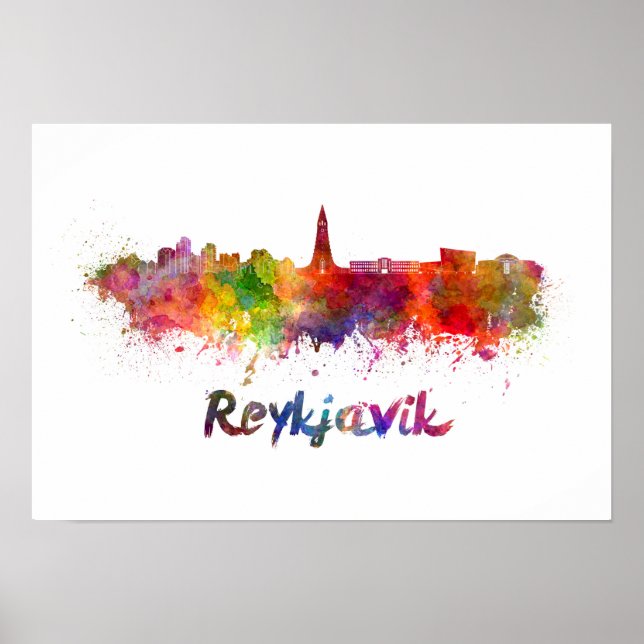 Reykjavik skyline in watercolor poster (Front)