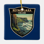 Reynisfjara Beach Iceland Travel Art Vintage Ceramic Ornament<br><div class="desc">Reynisfjara in a vector art style. Reynisfjara is a world-famous black-sand beach found on the South Coast of Iceland,  just beside Vik í Myrdal.</div>