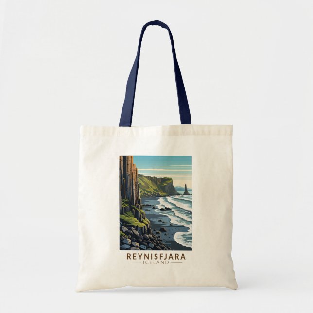 Reynisfjara Beach Iceland Travel Art Vintage Tote Bag (Front)