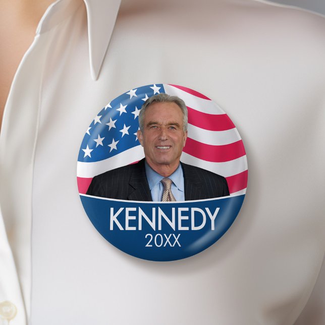 RFK JR - Robert Kennedy Photo with Flag 2024 6 Cm Round Badge (Kennedy Campaign Button - Great Rally button for the Next Election)