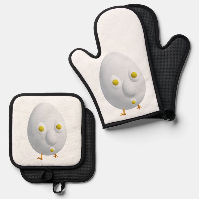 RG RA Egg Art Oven Mitt & Pot Holder Set (Front/Back)
